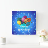 ハッピーバースデーお祝いバルーン スクエア壁時計 (ホーム)