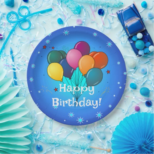 ハッピーバースデーお祝いバルーン ペーパープレート (パーティー)