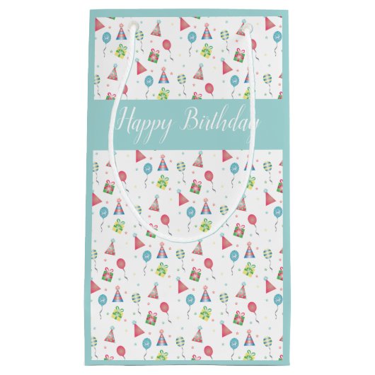 ハッピーバースデーお祝いパーティー帽子バルーン スモールペーパーバッグ (正面)