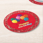 ハッピーバースデーお祝いラウンド紙コースター ラウンドペーパーコースター (アングル)