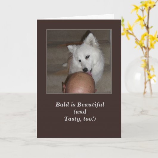 ハッピーバースデーからの犬のグリーティングカードはげ男 カード (黄色い花)