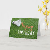 ハッピーバースデーからバドミントンプレーヤー&シャトルコック カード (黄色い花)