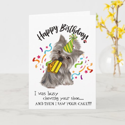 ハッピーバースデーからヨークシャーテリア仲間 カード (黄色い花)
