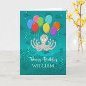 ハッピーバースデーかわいいおもしろいタコ風船 カード (黄色い花)