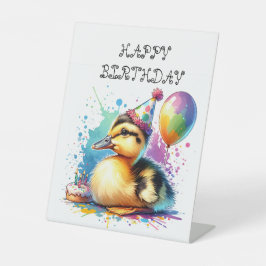 ハッピーバースデーかわいいアヒルのテーブル記号 台座サイン