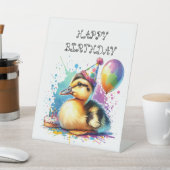 ハッピーバースデーかわいいアヒルのテーブル記号 台座サイン (インサイチュ)