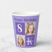 ハッピーバースデーかわいいカスタムキッズフォトパープルパーティー 紙コップ (正面)