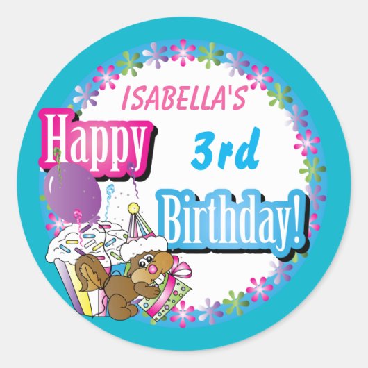 ハッピーバースデーかわいいカップケーキリス | DIY時代 ラウンドシール (正面)