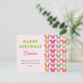 ハッピーバースデーかわいいカラフル蝶ガールネーム ポストカード (スタンド正面)