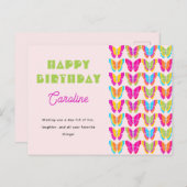 ハッピーバースデーかわいいカラフル蝶ガールネーム ポストカード (正面/裏面)