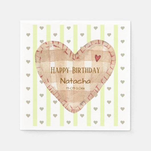 ハッピーバースデーかわいいガーリーハート スタンダードカクテルナプキン (正面)