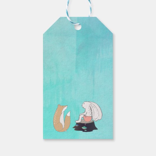 ハッピーバースデーかわいいキツネとウサギイラストレーション ギフトタグ (裏面)