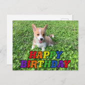 ハッピーバースデーかわいいコーギパピー写真 ポストカード (正面/裏面)