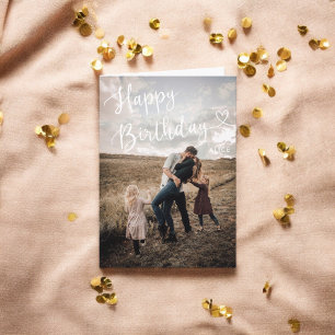 ハッピーバースデーかわいいスクリプトハートフォトカード カード