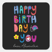 ハッピーバースデーかわいいタイポグラフィ パーソナライズされた スクエアシール (正面)