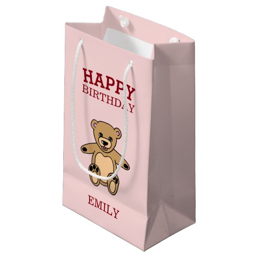 ハッピーバースデーかわいいテディベア スモールペーパーバッグ (正面アングル)