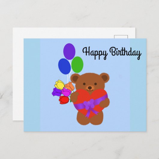 ハッピーバースデーかわいいテディベア#4はがき ポストカード (正面/裏面)