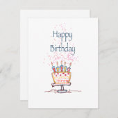 ハッピーバースデーかわいいドードルケーキカード (正面/裏面)
