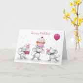 ハッピーバースデーかわいいネズミ祝ズ3 カード (黄色い花)