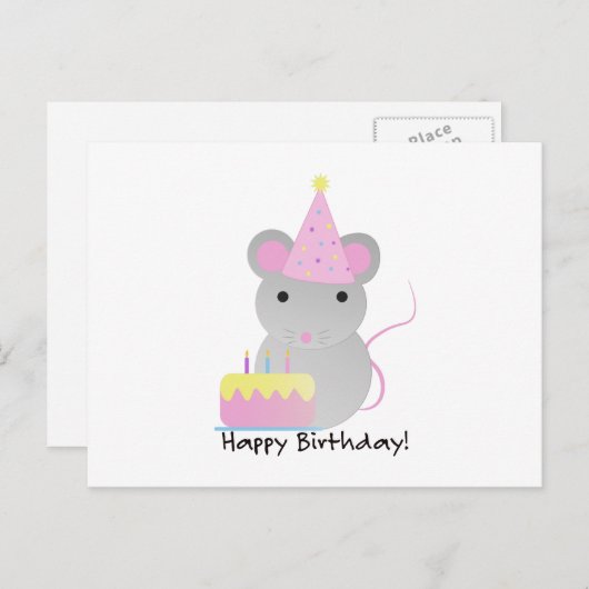 ハッピーバースデーかわいいパーティマウス シーズンポストカード (正面/裏面)