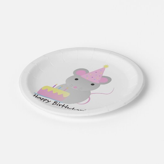 ハッピーバースデーかわいいパーティマウス ペーパープレート (アングル)