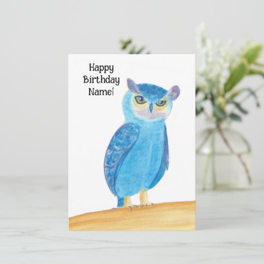 ハッピーバースデーかわいいフクロウのグリーティングカード (スタンド正面)