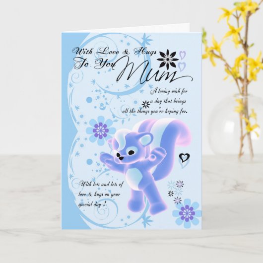 ハッピーバースデーかわいいムームカードブルー花かわいい カード (黄色い花)