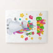 ハッピーバースデーかわいいモダン魔法のフローラユニコーン ジグソーパズル (横)