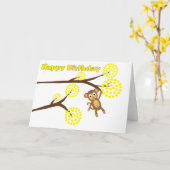 ハッピーバースデーかわいいモンキーカード カード (黄色い花)