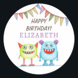 ハッピーバースデーかわいいモンスター ラウンドシール<br><div class="desc">ハッピーバースデーかわいいモンスターズクラシックラウンドステッカー</div>