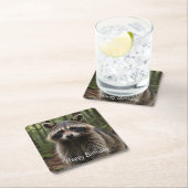 ハッピーバースデーかわいいラクーン スクエアペーパーコースター (インサイチュ)