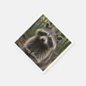 ハッピーバースデーかわいいラクーン スタンダードカクテルナプキン (角)