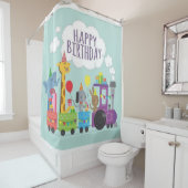 ハッピーバースデーかわいい動物の列車 シャワーカーテン (インサイチュ)