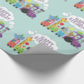 ハッピーバースデーかわいい動物の列車 ラッピングペーパー (角)