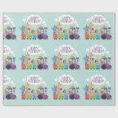 ハッピーバースデーかわいい動物の列車 ラッピングペーパー (フラット)