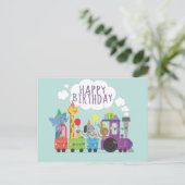 ハッピーバースデーかわいい動物園の動物キャラクター列車 ポストカード (スタンド正面)