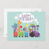 ハッピーバースデーかわいい動物園の動物キャラクター列車 ポストカード (正面/裏面)