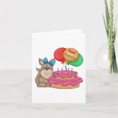 ハッピーバースデーかわいい子犬と風船とケーキ カード (正面)
