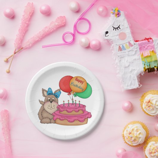 ハッピーバースデーかわいい子犬と風船とケーキ ペーパープレート (パーティー)