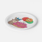 ハッピーバースデーかわいい子犬と風船とケーキ ペーパープレート (アングル)