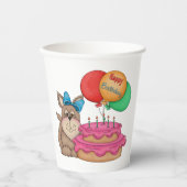 ハッピーバースデーかわいい子犬と風船とケーキ 紙コップ (正面)