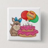 ハッピーバースデーかわいい子犬と風船とケーキ 缶バッジ (正面)