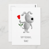 ハッピーバースデーかわいい子犬レッドローズ ポストカード (正面/裏面)