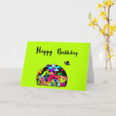 ハッピーバースデーかわいい宇宙エイリアン カード (黄色い花)