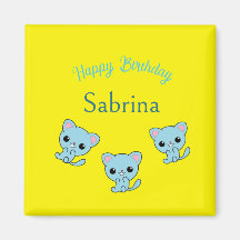 ハッピーバースデーかわいい弾みのある青い子猫イエロー
