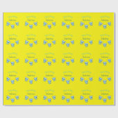 ハッピーバースデーかわいい弾みのある青い子猫イエロー ラッピングペーパー (フラット)