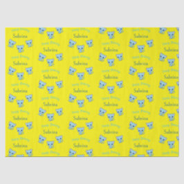 ハッピーバースデーかわいい弾みのある青い子猫イエロー 薄葉紙