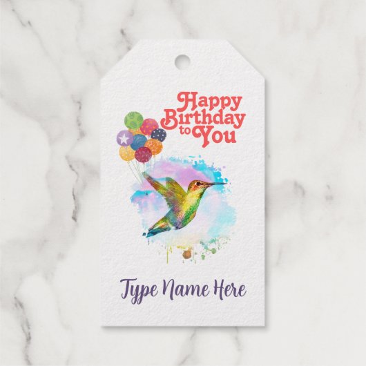 ハッピーバースデーかわいい水色ハミングバード ギフトタグ (裏面)