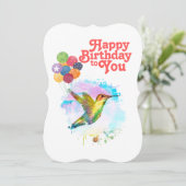 ハッピーバースデーかわいい水色ハミングバード シーズンカード (スタンド正面)