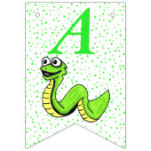 ハッピーバースデーかわいい漫画グリーンスネーク水玉模様 バンティングフラッグ (第2の旗)